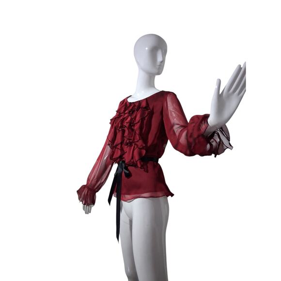 Y2K Whimsigoth Fairycore Witchy Women's size 4 Chiffon Ruffle Vampire Sheer Top - Picture 13 of 16